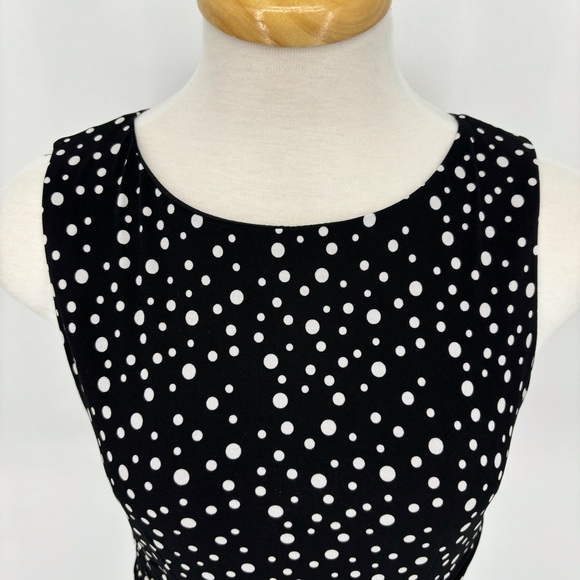 Petite Black with White Polka Dots Sleeveless Ruched Waist Dress, Small - Picture 2 of 16
